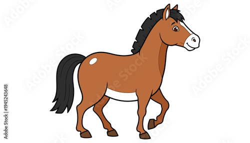 A brown horse cartoon illustration with black mane and tail