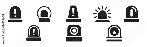 Assortment of unique emergency beacon icons featuring exclamation marks and camera surveillance features
