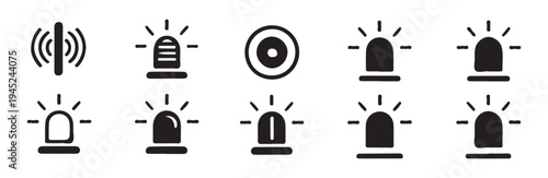 Police siren icons and alarm system symbols for emergency notification and security alert