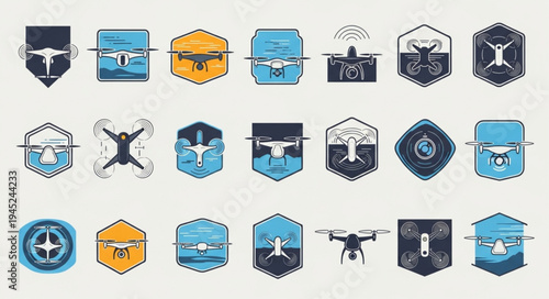 Collection of Drone Themed Vintage Style Logo Designs.