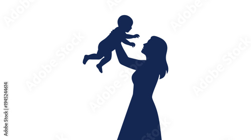 Silhouette of a mother holding her baby up in the air, symbolizing joy and maternal love