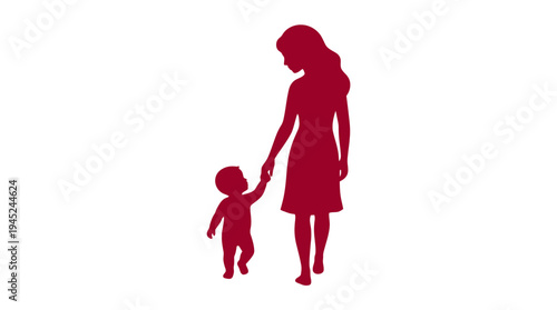Symbolic illustration depicting a loving mother walking hand-in-hand with her child, representing family bond, care, and maternal guidance