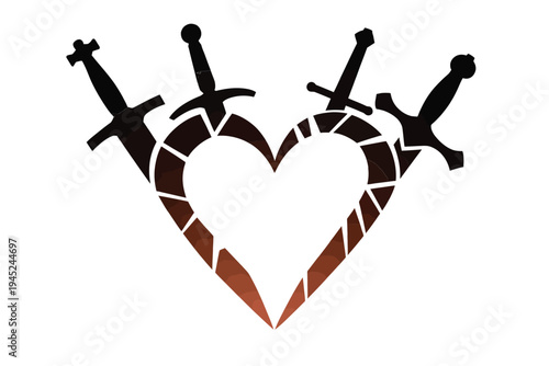 A broken heart pierced by multiple swords symbolizing pain and betrayal