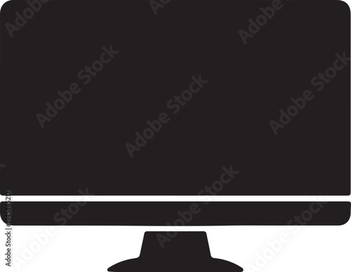 Desktop Computer Monitor Icon – Black Screen Vector,Simple PC Monitor Display Symbol Minimal Silhouette
