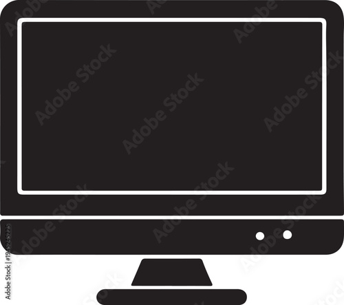 Desktop Computer Monitor Icon – Black Screen Vector,Simple PC Monitor Display Symbol Minimal Silhouette