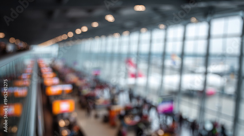 Wallpaper Mural Blurred background of a modern airport hall, check-in counter, airplanes outside the window, departure lounge, arrival, travel, architecture, out-of-focus photo, copy space, bokeh Torontodigital.ca