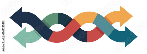Intertwined double arrows braided vector graphic representing exchange communication infinite loop and business synergy concepts.