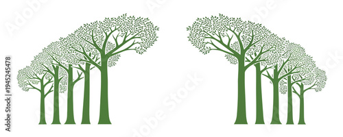 Green forest trees archway vector illustration forming a natural canopy frame with copy space for environmental design concepts.
