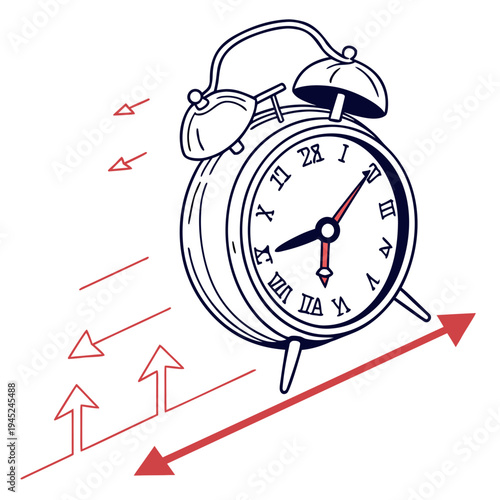 Bild auf Leinwand Alarm clock with arrows indicating time passing or speed with vintage clock
