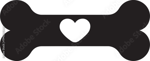 Dog Bone with Heart Icon – Pet Love Symbol Black Silhouette