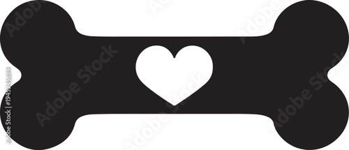 Dog Bone with Heart Icon – Pet Love Symbol Black Silhouette