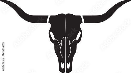 Bull Skull Icon – Western Long Horn Cattle Skeleton,Cow Skull with Horns – Vintage Western Symbol
