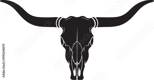 Bull Skull Icon – Western Long Horn Cattle Skeleton,Cow Skull with Horns – Vintage Western Symbol
