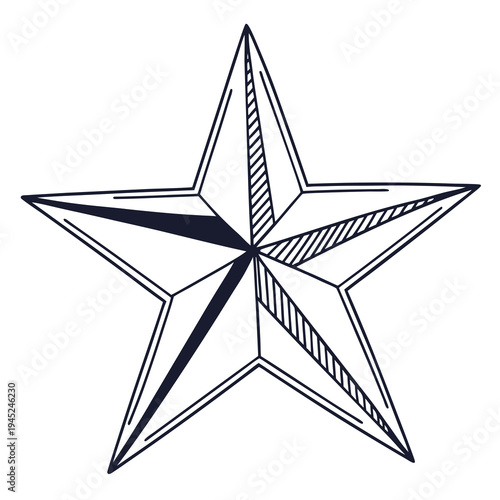 Nautical star compass outline graphic with line art with black and white