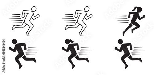 Outline and filled icons representing fast running action for physical activity design