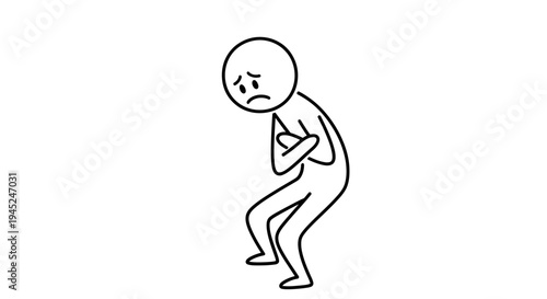 Sad Stick Figure Crouching with Arms Crossed, Feeling Down