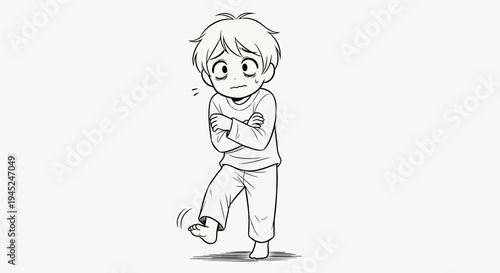 Scared Child Trembling and Shivering in Pajamas, Fearful Expression