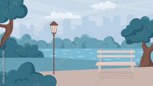 urban park with pond