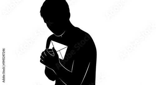 Silhouette of a person holding a letter close to their chest, conveying emotion and connection.