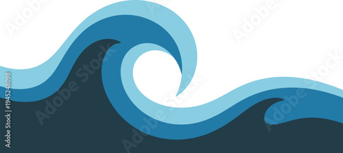 Stylized blue ocean wave crests with layered water movement.