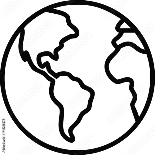 Line art icon of planet earth with continents outline