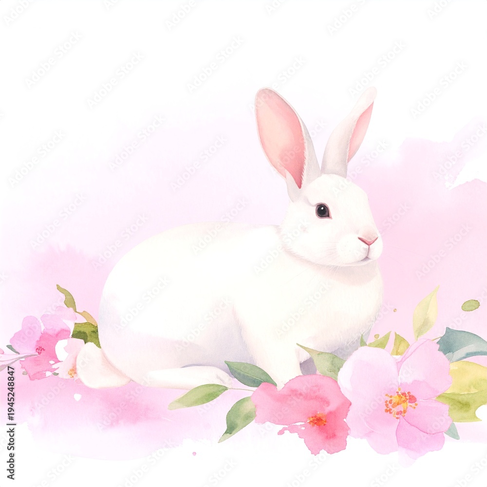 Fototapeta premium White Easter rabbit against Pink Background