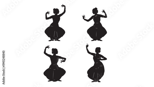 Set of 4 dancing woman silhouettes vector