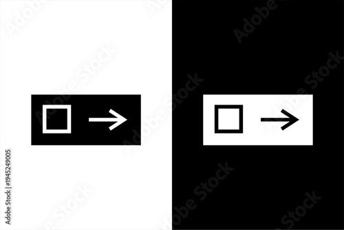 emergency exit icon, black and white concept flat outline vector design
