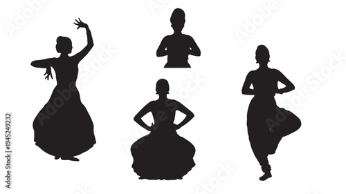 Set of 4 dancing woman silhouettes vector