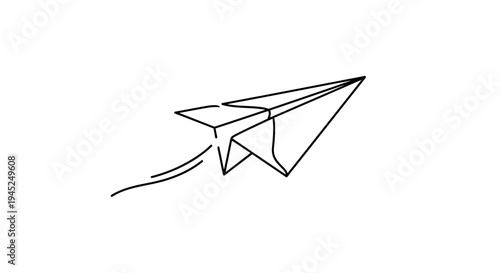 Minimalist paper airplane flying with a trail, simple line art, concept of travel and freedom