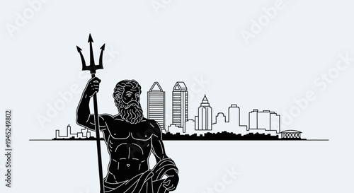 Neptune Statue and Tampa Skyline Silhouette, Florida