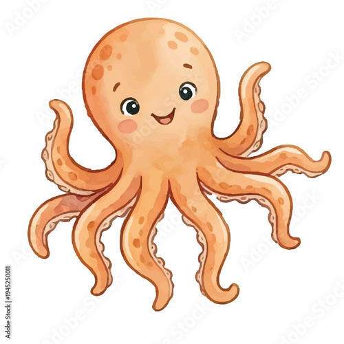 Cute happy cartoon octopus illustration vector undersea character icon
