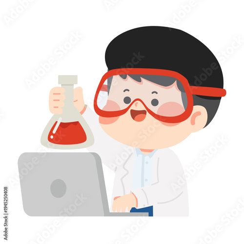 Child Scientist With Flask and Laptop