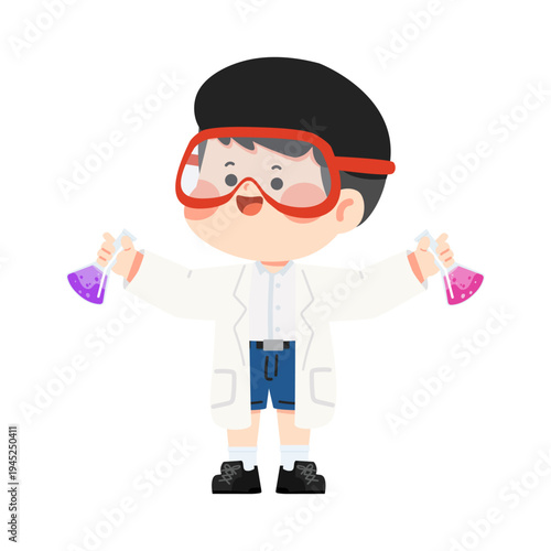 Boy Student Scientist with Beakers
