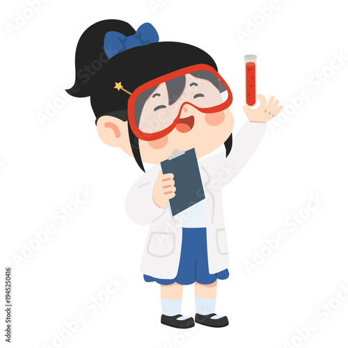 Girl Scientist with Test Tube and Clipboard