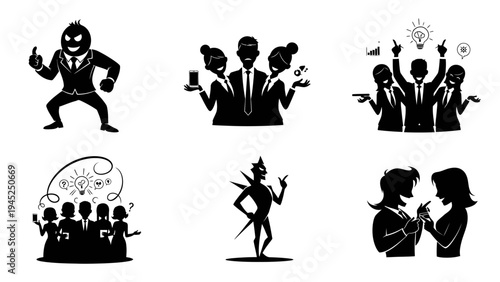 Human character business silhouettes depicting success teamwork leadership and communication concepts for professional corporate presentations