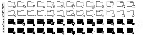 Folder vector icon set. Database Illustration sign collection. File storage symbol. jacket logo. Design for web and app.