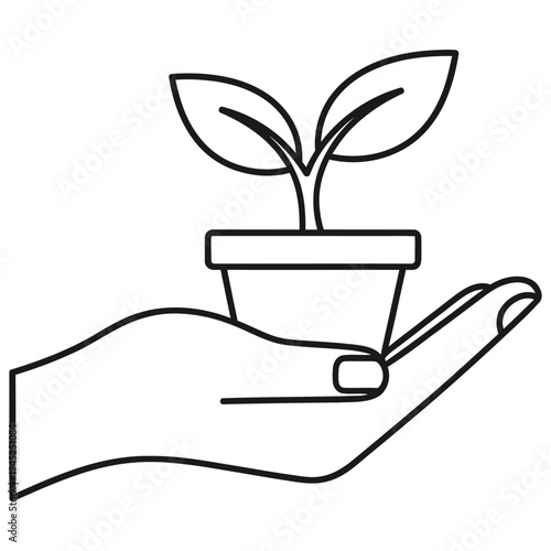 Vector illustration of hand holding potted plant