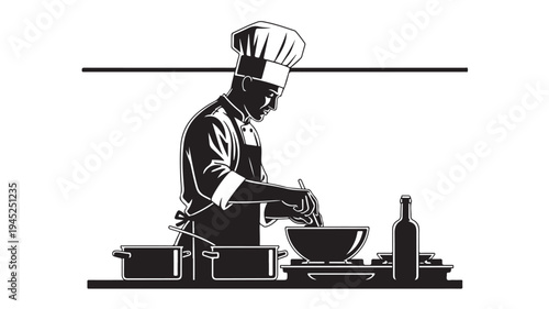 Vector illustration of a chef cooking