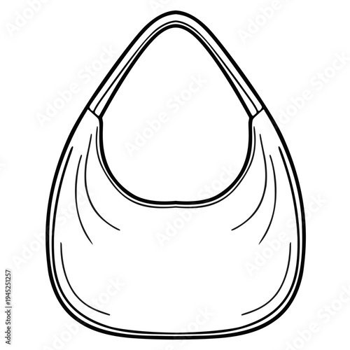 Line art vector illustration of a black and white slouchy crescent hobo shoulder bag icon isolated on transparent background