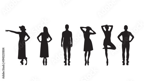 Set of 6 human silhouettes vector