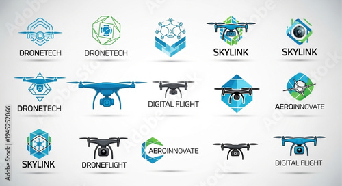 Collection of drone logo designs for technology and innovation companies.
