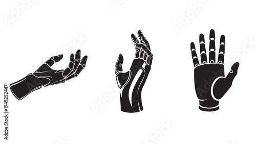 Robotic hand gesture sequence vector illustrating prosthetics, sign language and human machine interaction