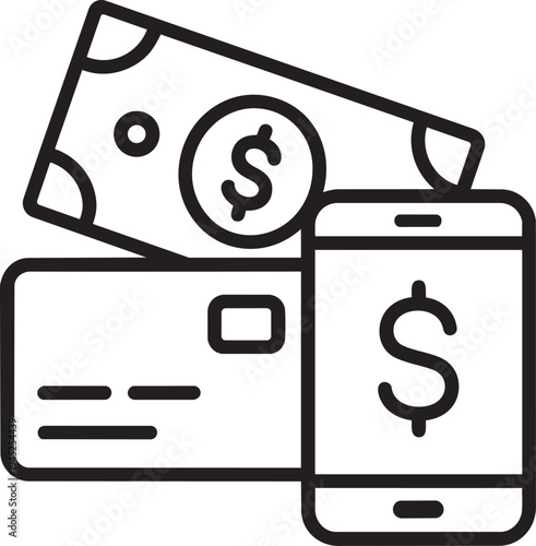 smartphone mobile payment credit card money line icon for online shopping retail store and business commerce