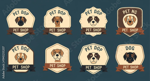 Collection of Pet Shop Logos with Dog Illustrations and Vintage Style.