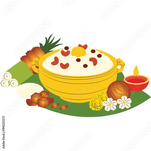 Sweet sakkarai pongal in brass bowl, Indian harvest celebration (2)