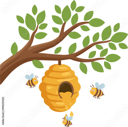 Bee Hive On Tree Illustration