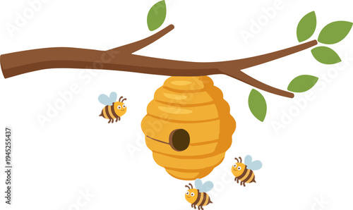 Bee Hive On Tree Illustration
