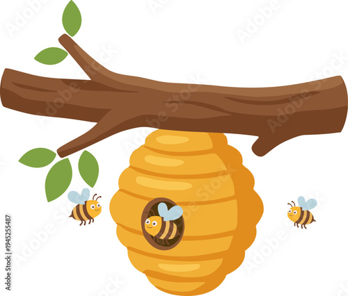 Bee Hive On Tree Illustration