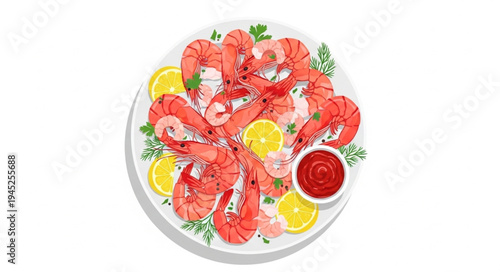 Shrimp Cocktail Platter with Lemon Wedges and Cocktail Sauce.